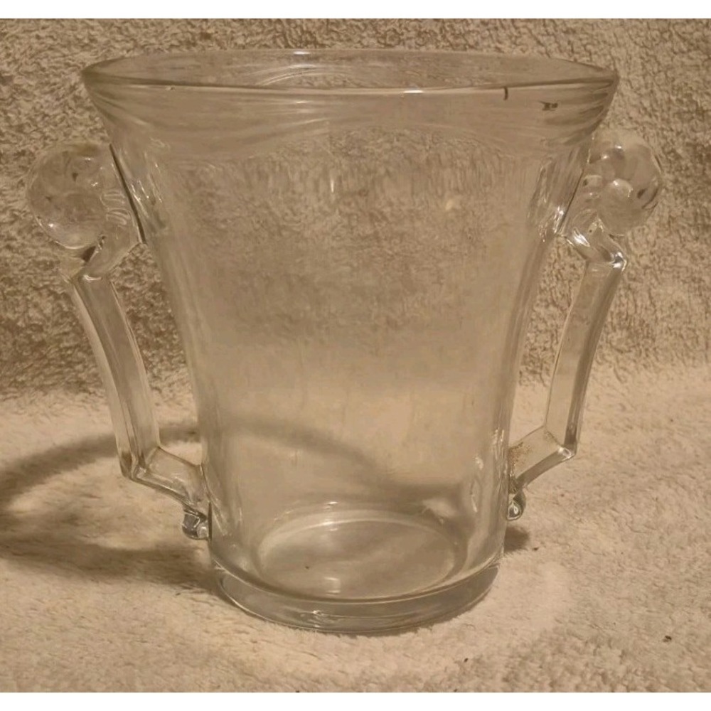 Vintage Clear Glass Ice‎ Bucket Style Container w/ Double Handles Barware